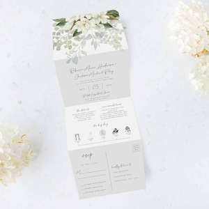 Tri Folding Wedding Invitation, Tri Fold Invite, Minimal Wedding Invitation, All in One Wedding Invite