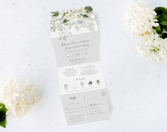 Tri Folding Wedding Invitation, Tri Fold Invite, Minimal Wedding Invitation, All in One Wedding Invite
