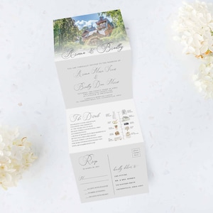 Tri Folding Wedding Invitation, Tri Fold Invite, Venue Photo Invitation, All in One Wedding Invite, Send us your venue photo