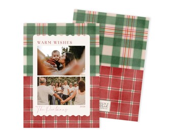 May include: Holiday greeting cards with a red and green plaid pattern. The cards feature family photos and the text "Warm Wishes" and "The Portmanns". The cards are from "July Inspired Paper Co."