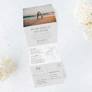 Tri Folding Wedding Invitation, Tri Fold Invite, Minimal Wedding Invitation, All in One Wedding Invite, Photo wedding invitation