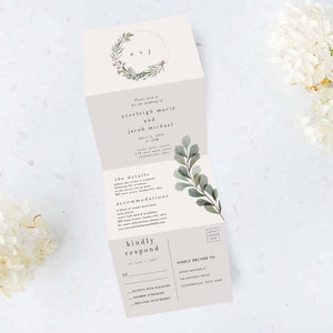 Tri Folding Wedding Invitation, Tri Fold Invite, Minimal Wedding Invitation, All in One Wedding Invite, Photo wedding invitation