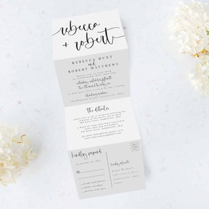 Tri Folding Wedding Invitation, Tri Fold Invite, Minimal Wedding Invitation, All in One Wedding Invite
