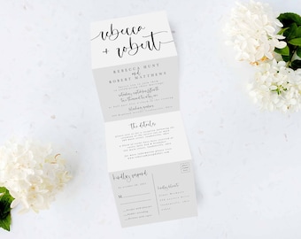 Tri Folding Wedding Invitation, Tri Fold Invite, Minimal Wedding Invitation, All in One Wedding Invite