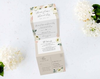 Tri Folding Wedding Invitation, Tri Fold Invite, Minimal Wedding Invitation, All in One Wedding Invite