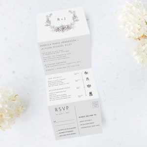 Tri Folding Wedding Invitation, Tri Fold Invite, Minimal Wedding Invitation, All in One Wedding Invite
