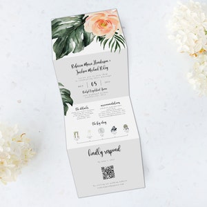 Tri Folding Wedding Invitation, Tri Fold Invite, Minimal Wedding Invitation, All in One Wedding Invite
