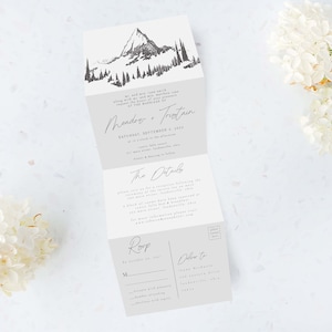 Tri Folding Wedding Invitation, Tri Fold Invite, Mountain Wedding Invitation, All in One Wedding Invite, Photo wedding invitation