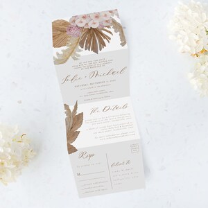 Tri Folding Wedding Invitation, Tri Fold Invite, Boho, Orchid, Wedding Invitation, All in One Wedding Invite, Photo wedding invitation