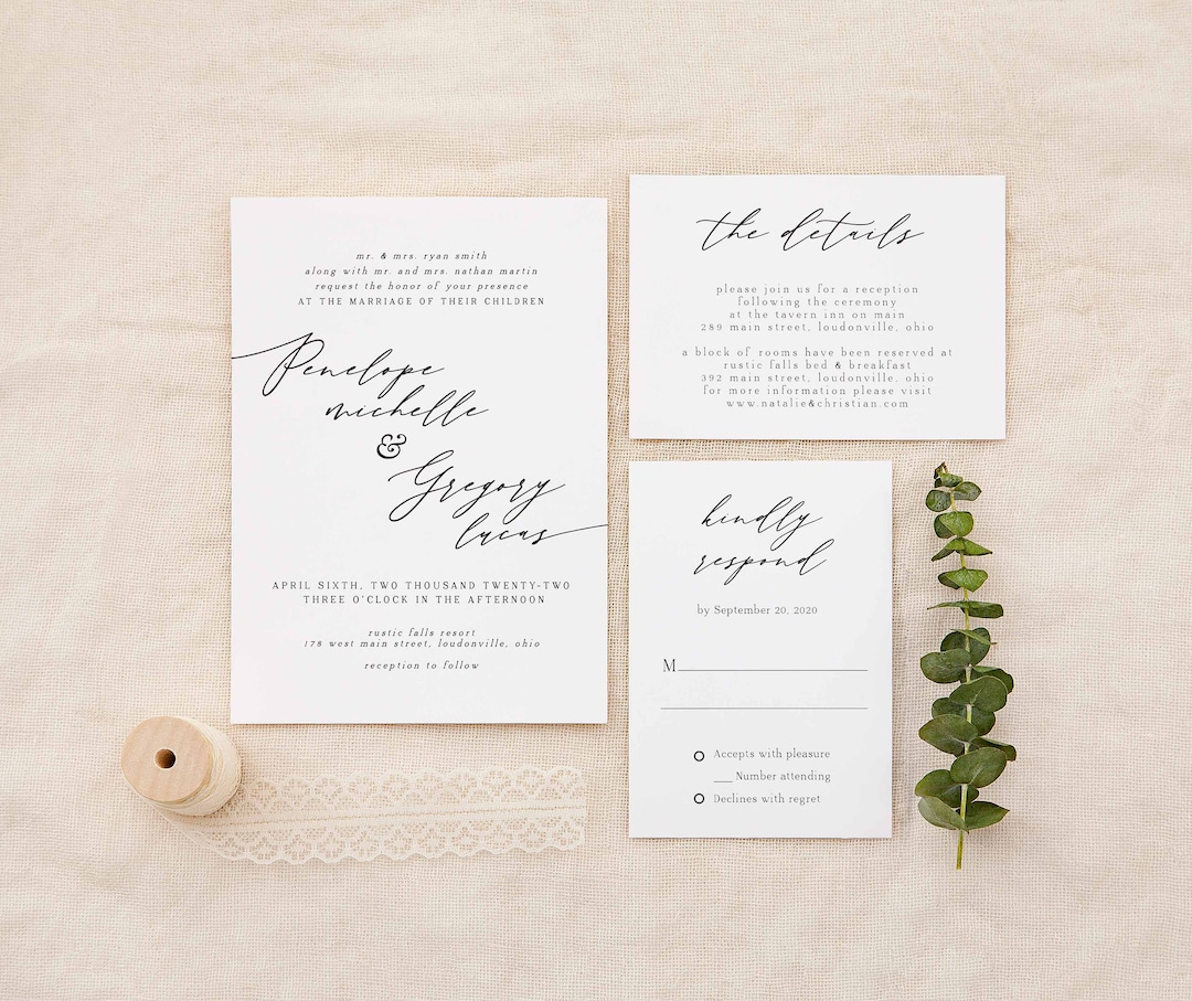 Wedding Invitation Printed Wedding Set Script Calligraphy - Etsy