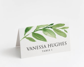 Printed Place Card, Name Card, Wedding Table Card, Escort Card, Table Tent Cards, Elegant Greenery