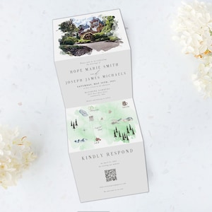 Watercolor Venue + Custom Watercolor Map Tri Fold Invitation, Custom Watercolor Rendering, Venue Watercolor, Map