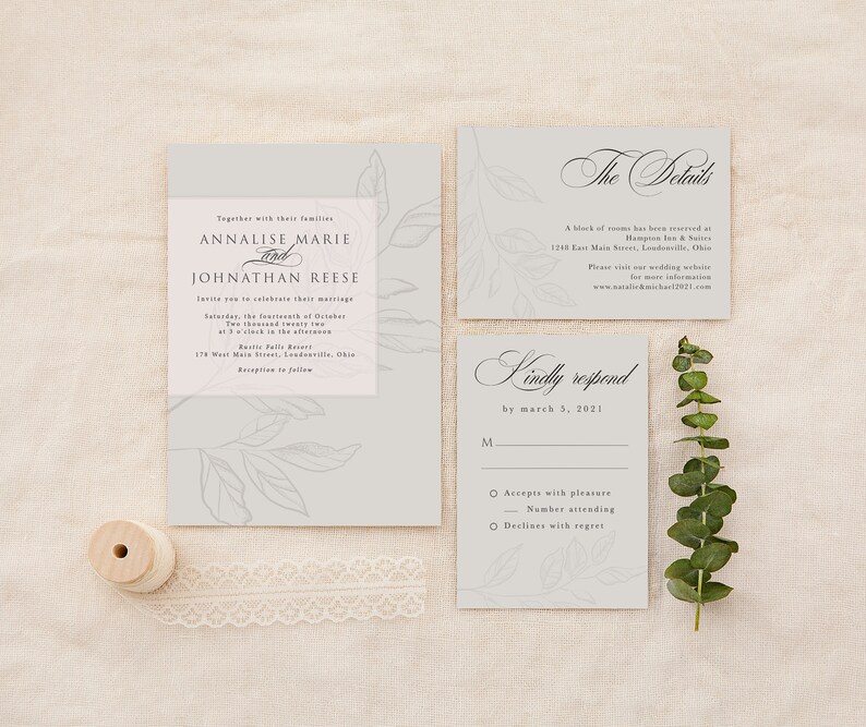 Modern Wedding Invitation Elegant Wedding Invite Printed image 1