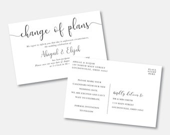 Addressed & Printed Wedding postponed postcard, Wedding postponement card, Save our new date postcard, Wedding announcement card