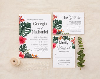 Tropical Wedding Invitation: Palm Leaves & Floral Design