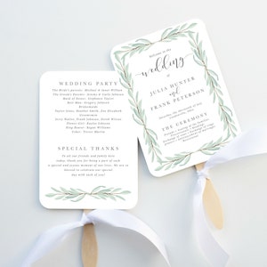 Wedding Program Fan, Printed and Assembled, Sage Greenery, Simple Wedding