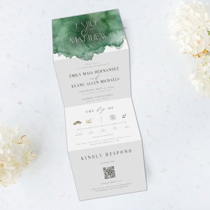 Tri Folding Wedding Invitation, Tri Fold Invite, Watercolor Wedding Invitation, All in One Wedding Invite, Photo wedding invitation