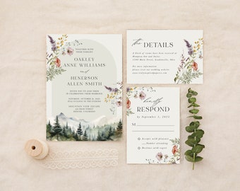 Mountain, Landscape, Sage, Wildflower, Mountain Wedding, Destination, Printed Wedding Invitation