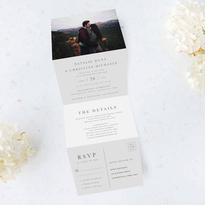 Tri Folding Wedding Invitation, Tri Fold Invite, Minimal Wedding Invitation, All in One Wedding Invite, Photo wedding invitation