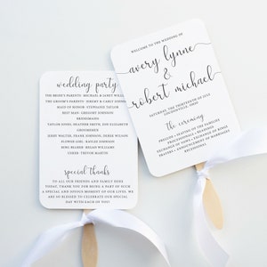 Wedding Program Fan, Printed and Assembled, Minimal Wedding, Simple Wedding
