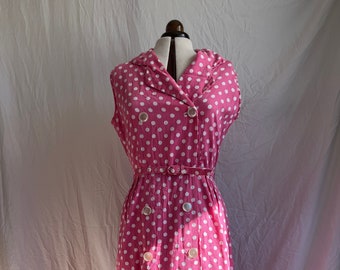 1950s Pink and White Polka Dot Dress