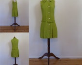 1990s does 1960s green and yellow drop-waisted minidress