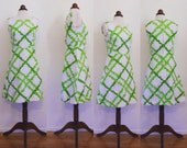 1960s White, green and beige crosshatch quilted cotton sun dress by Park Lane for David Jones
