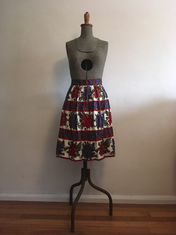 Homemade 1950s Pink and Purple Rose Print Skirt