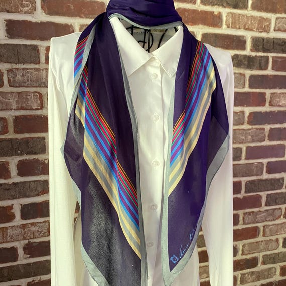 Vintage Anne Klein Purple Silk Scarf - Stripped Long Boa Scarf, Wingtip Ends, Cut on the Bias