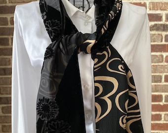 Vintage Reversible Silk Velvet Scarf: Floral Cutout Design by Zazou Luxe