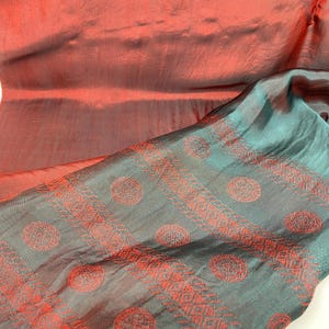 Vintage Dramatic Reversible Embroidered Silk Scarf 100% Pure Silk Cranberry and Dark Green Silk Scarf with India Floral Silk Boho Scarf