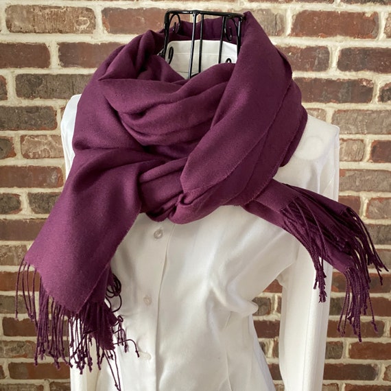 Vintage boysenberry Pashmina Style Scarf with Fringe Ends, Shawl