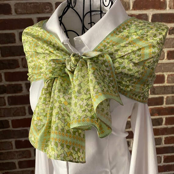Chartreuse Puzzle Silk Scarf, Abstract Print Women's Oblong Silk Twill Scarf, Wearable Art Scarf