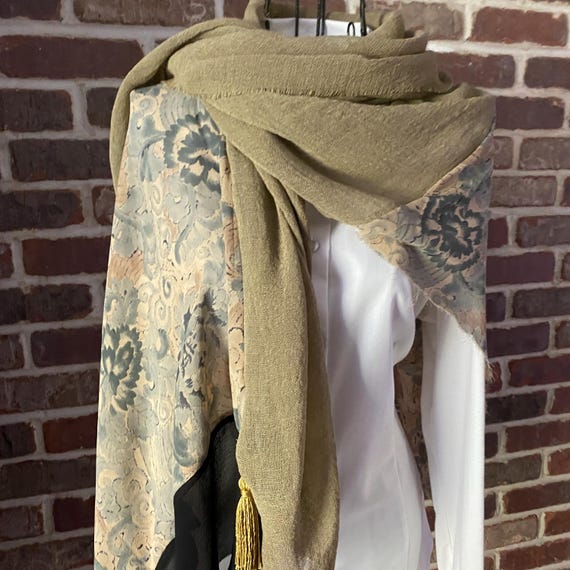 Dystopian Silk Scarf – Upcycled Fabric, Post Apocalyptic Style, Raw Edge Tassel Scarf, Handmade Wearable Art, Grunge Cyberpunk Fashion