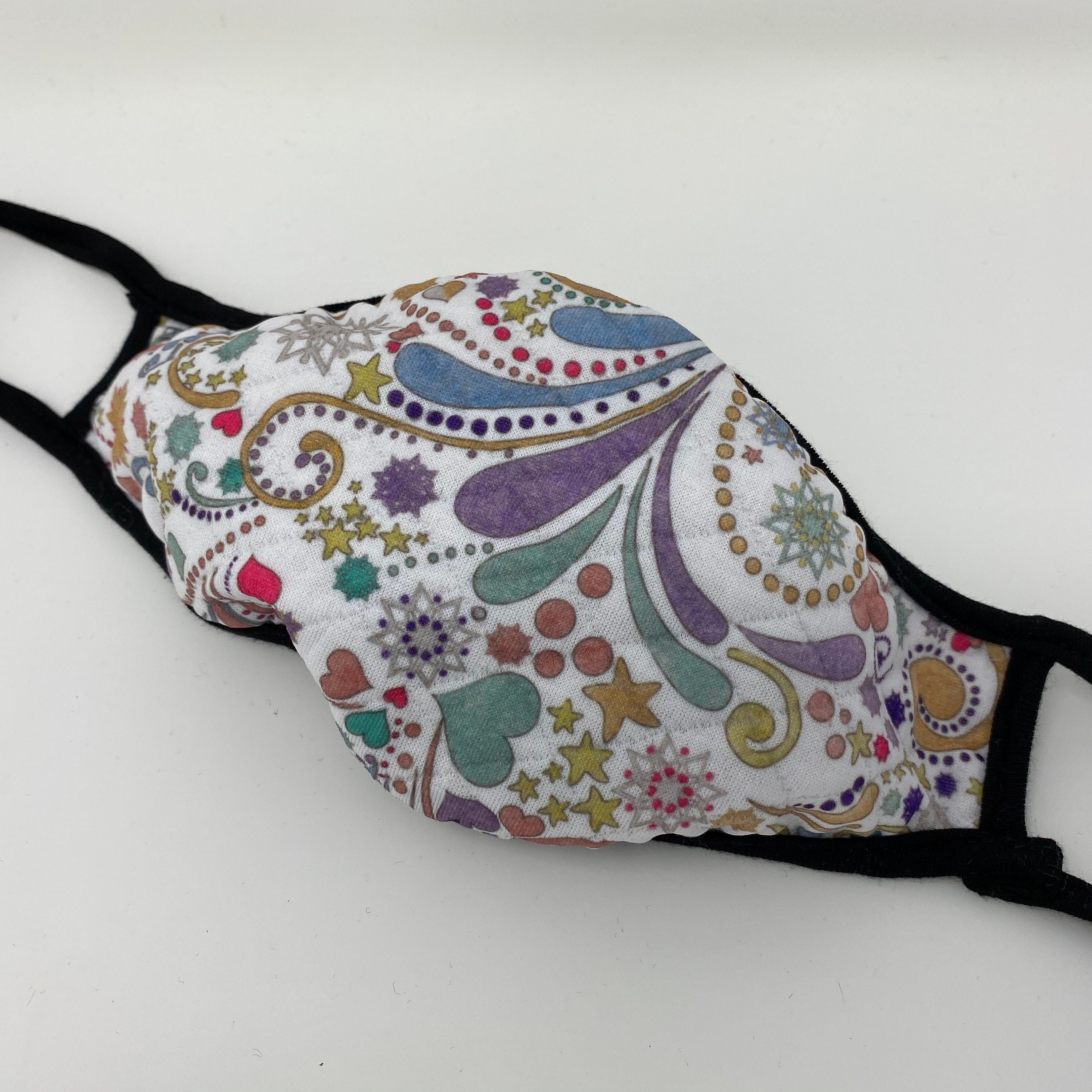 Face Mask, Quilted Fabric Fashionable Swirl & Heart Designed, Washable