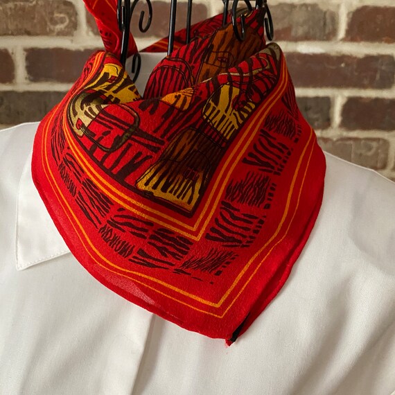 Vintage Silk Fire Red Neck Scarf, Purse Design, Block Print, Red Silk Scarf