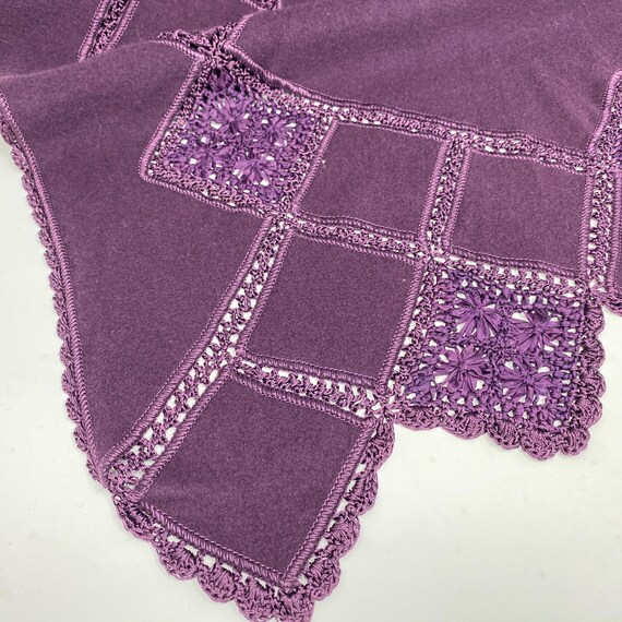 Vintage Purple Embroidered Shawl, Cozy Blanket Scarf with Scallop Ends Winter Fashion Scarf