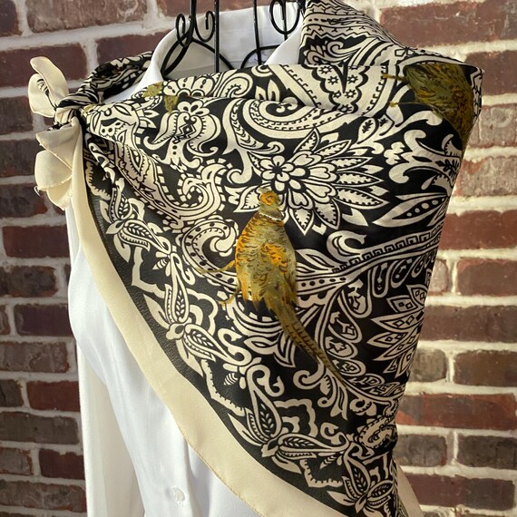 Vintage Italian Style Paisley and Peacock Scarf Animal Print Square Neck Scarf