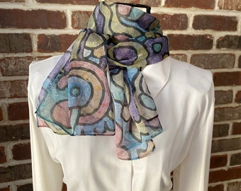 Super Graffiti Print Scarf, Hand Colored Sheer Scarf, Art Wear Scarf by ElectrickInk