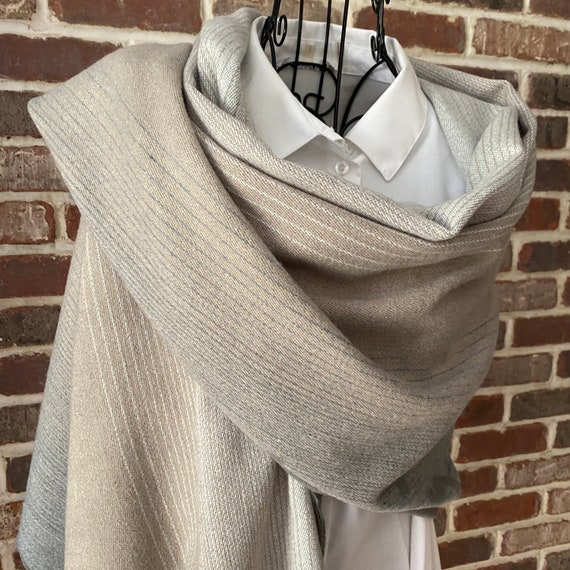 Vintage Calvin Klein Taupe and Grey Pashmina Shawl