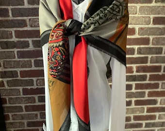 Vintage Express Patchwork Scarf | Large Square Maximalist Shawl | Retro Multi Pattern Boho Wrap