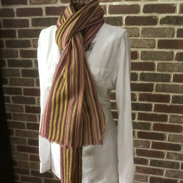 Anokhi Rustic Distressed Scarf, Striped Silk and Wool Scarf, Extra Long Scarf