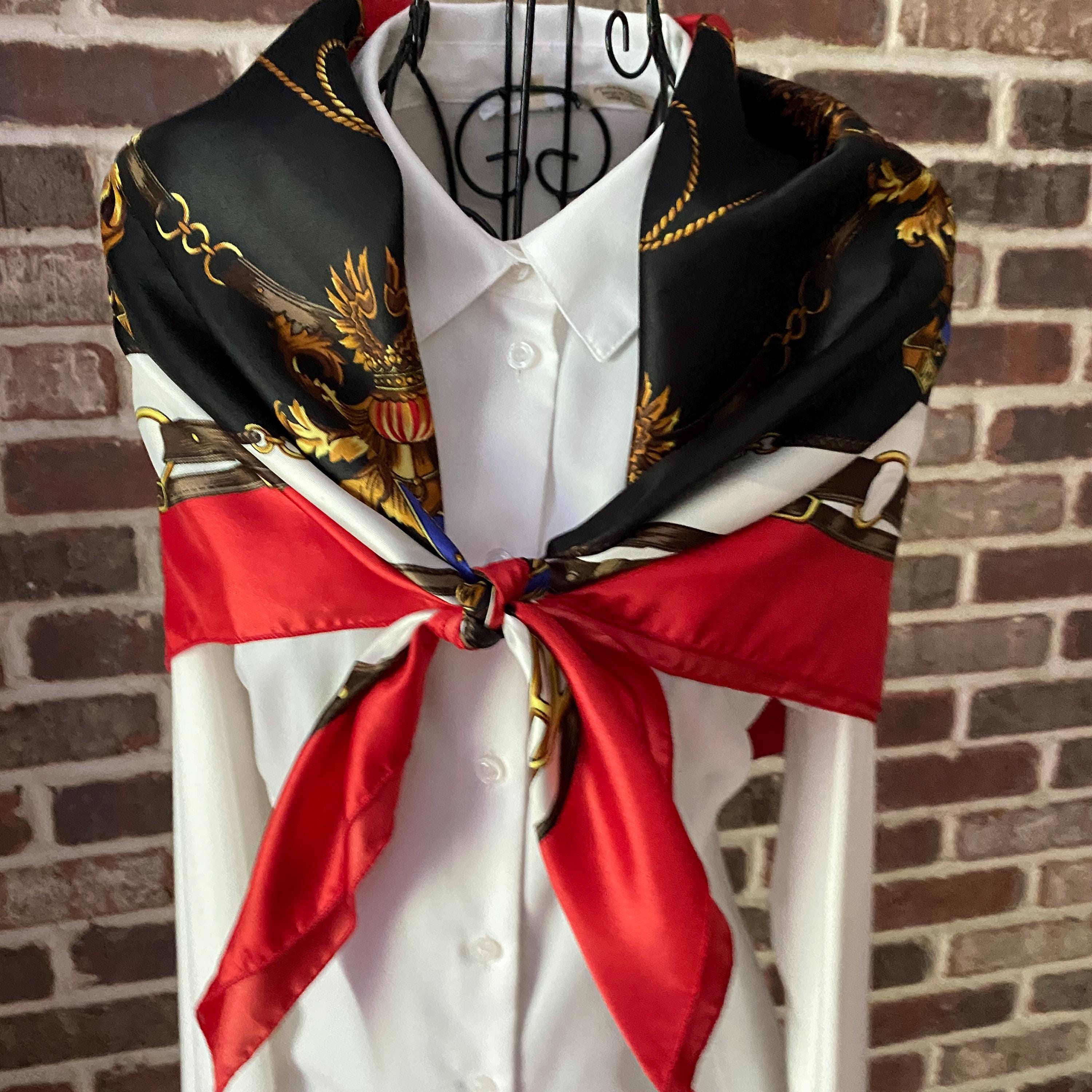 Vintage Heraldic Print Scarf: Royal Crest, Horse Guards, Red Black 