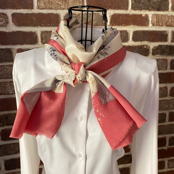 Vintage Italian Silk Scarf, Floral and Ribbon Designed by Adrienne Vittadini, Oblong Silk Scarf