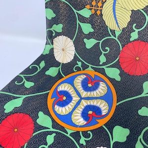 Vintage Japanese Design Silk Scarf Abstract Floral Design Scarf, Black, Orange and Green Silk Scarf