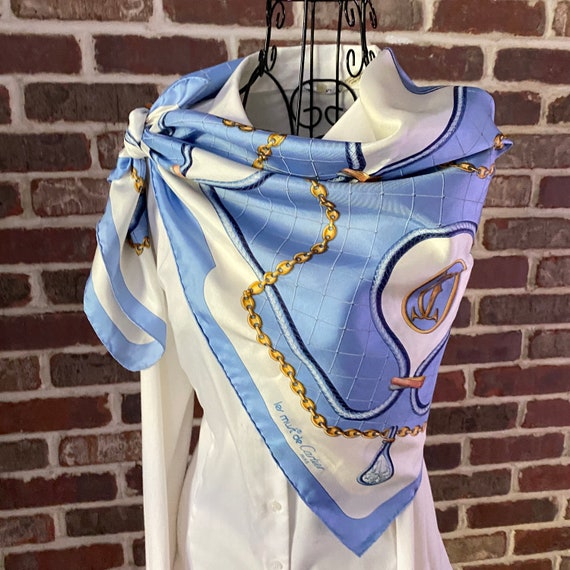 Vintage Les Must de Cartier Silk Twill Scarf, Ocean Blue Jewelry Design