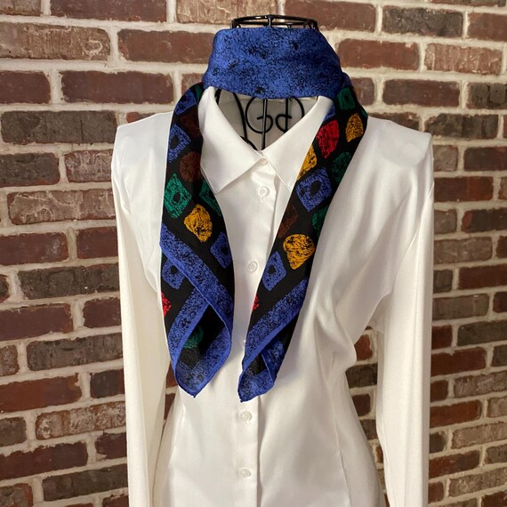 Vintage Albert Nipon Silk Scarf – Cobalt Blue Lar… - image 5