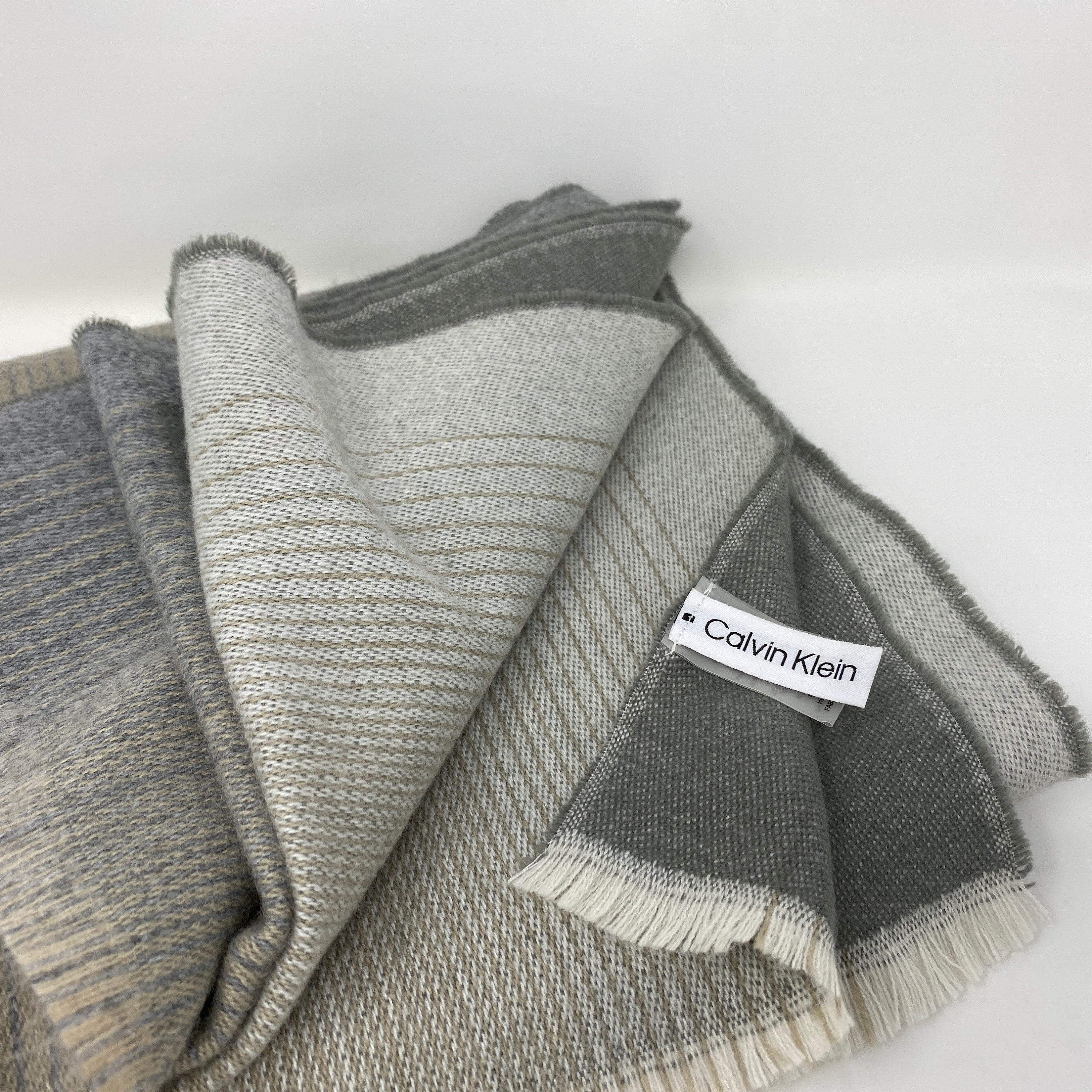 ScarfSherpa Vintage Calvin Klein Taupe and Grey Pashmina Shawl