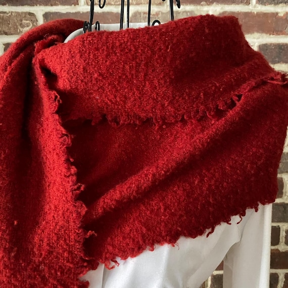Vintage Faliero Sarti Cherry Girl Fashion Scarf Red Virgin Wool and Cashmere Scarf with Raw Edges