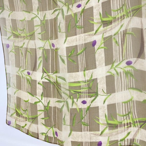 Vintage Kenneth Cole Silk Scarf with Japanese Style Grass Blades, Purple Berries Silk Neck Scarf Bandana Neck Scarf